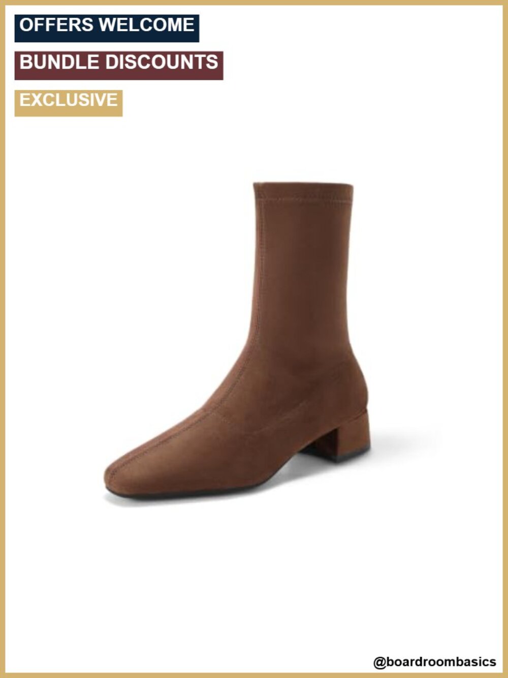 Faux Suede Square Toe Ankle Boots Low Chunky Heel Zip Closure